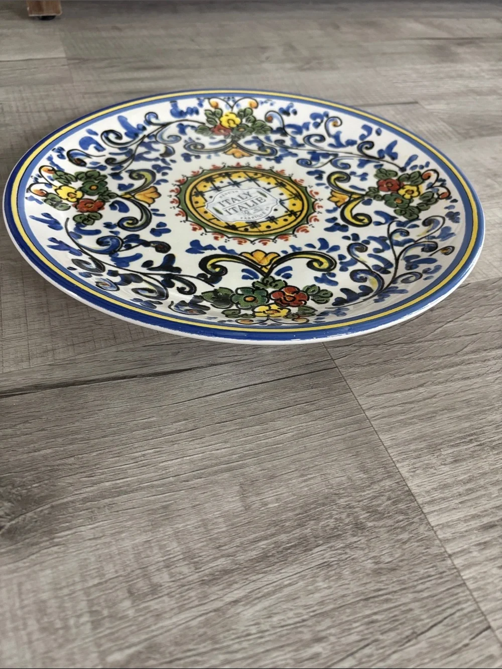 Italian Ceramic Decorative Plate - Floral Blue & Yellow 12 Inch